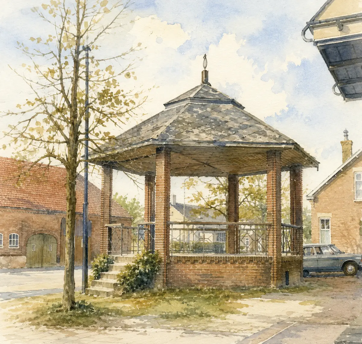 Aquarel van de kiosk in Lierop